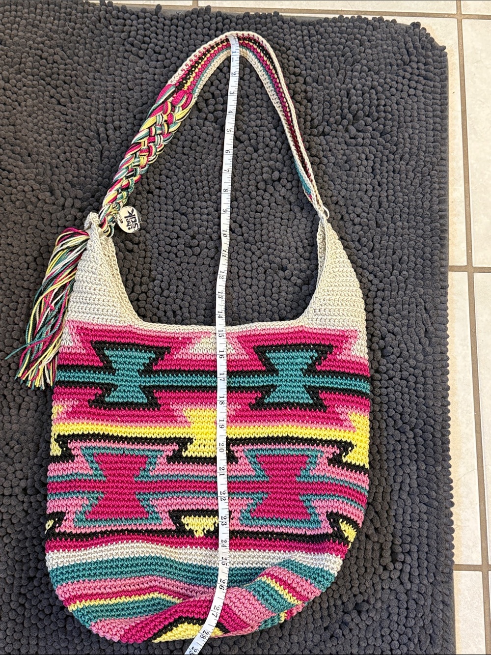 The Sak Crochet Shoulder Bag - Pink, Teal, Yellow, Cream - Picture 5 of 8